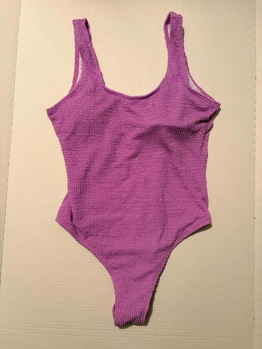 Purple Crinkle Smocked Scoop Neck One Piece Swimsuit Size L